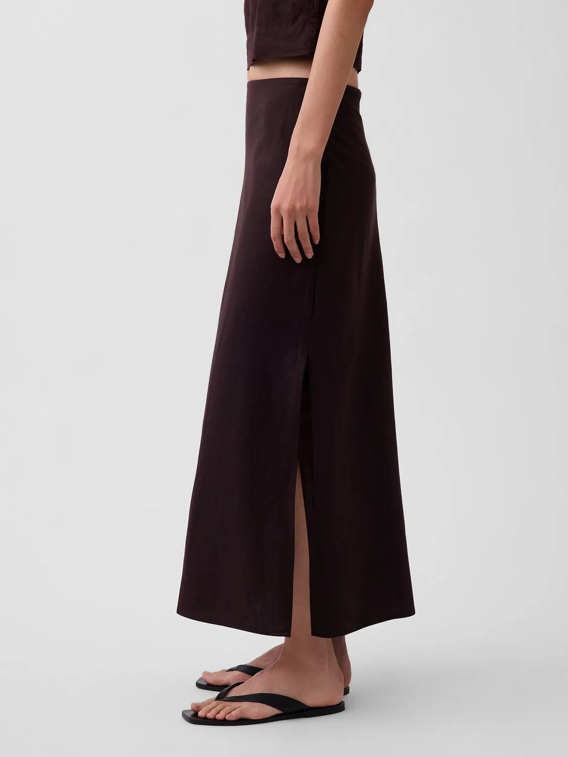 Юбка макси Gap Brown Linen-Blend Maxi Slip Skirt, Коричневый — фото 3