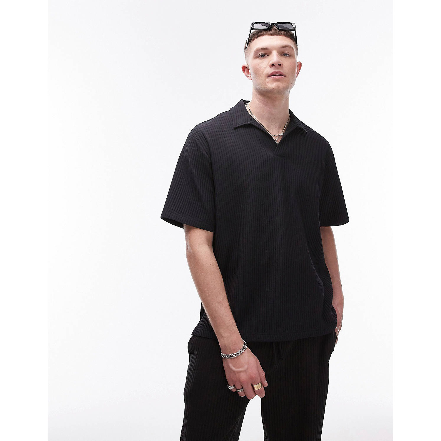 

Рубашка Topman Short Sleeve Plisse Polo, черный