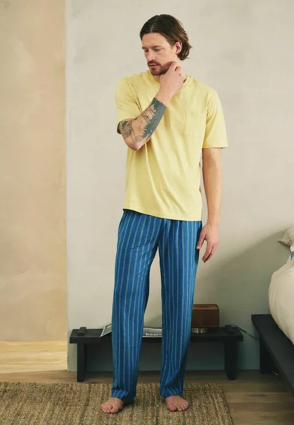 Комплект пижамных шорт и футболки с коротким рукавом полоской Regular fit Next Pink, Yellow, желтый/розовый