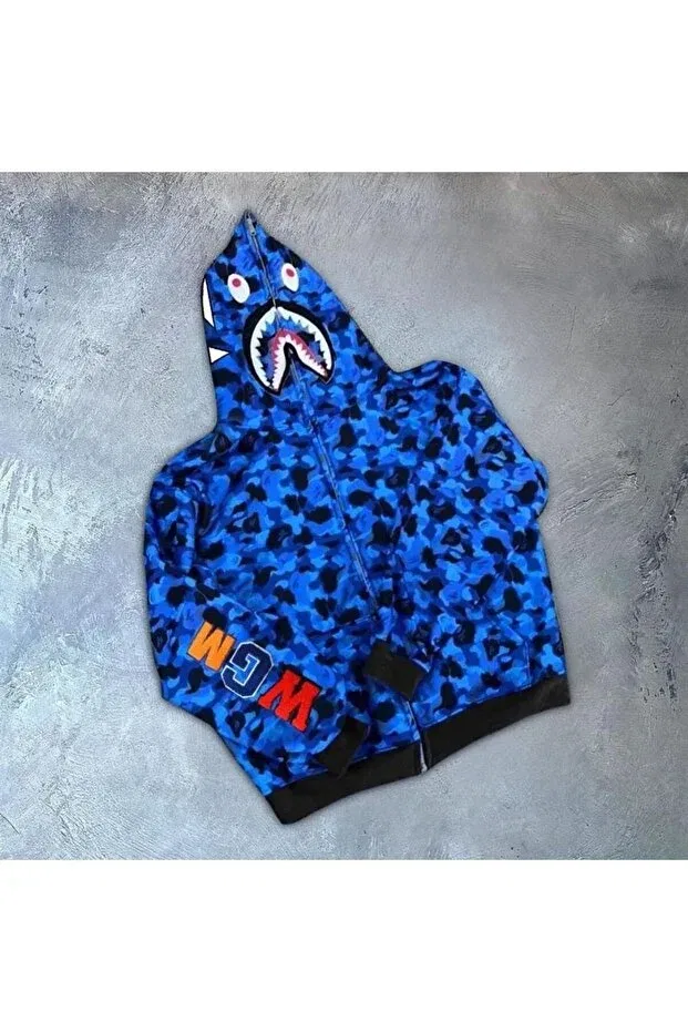 Детское худи-кардиган с принтом Bape Papci Full Zipper Hooded Cardigan Pubg Axxan, Blue — фото 3