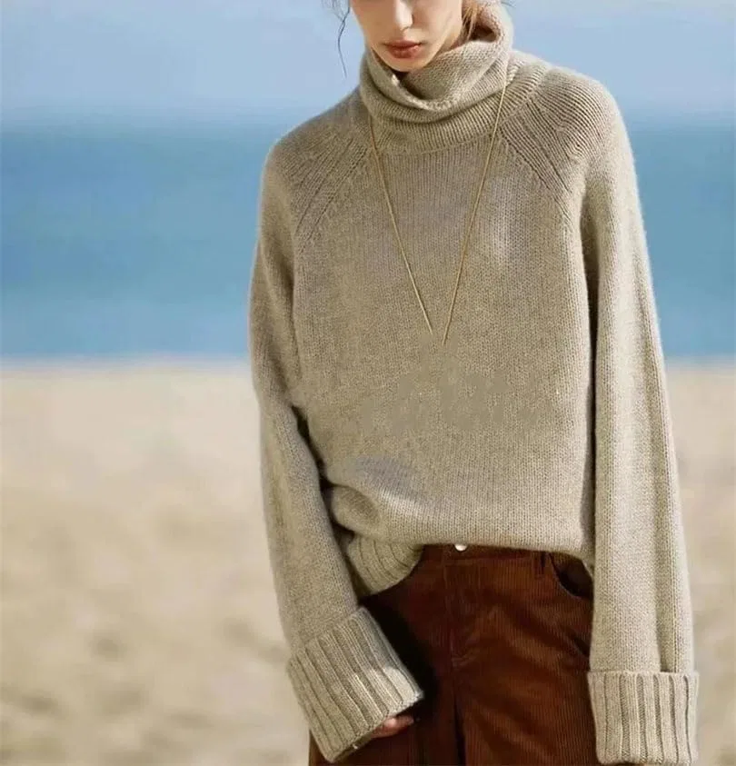 Женский свитер с высоким воротником, модель Pullover, чёрный — фото 3