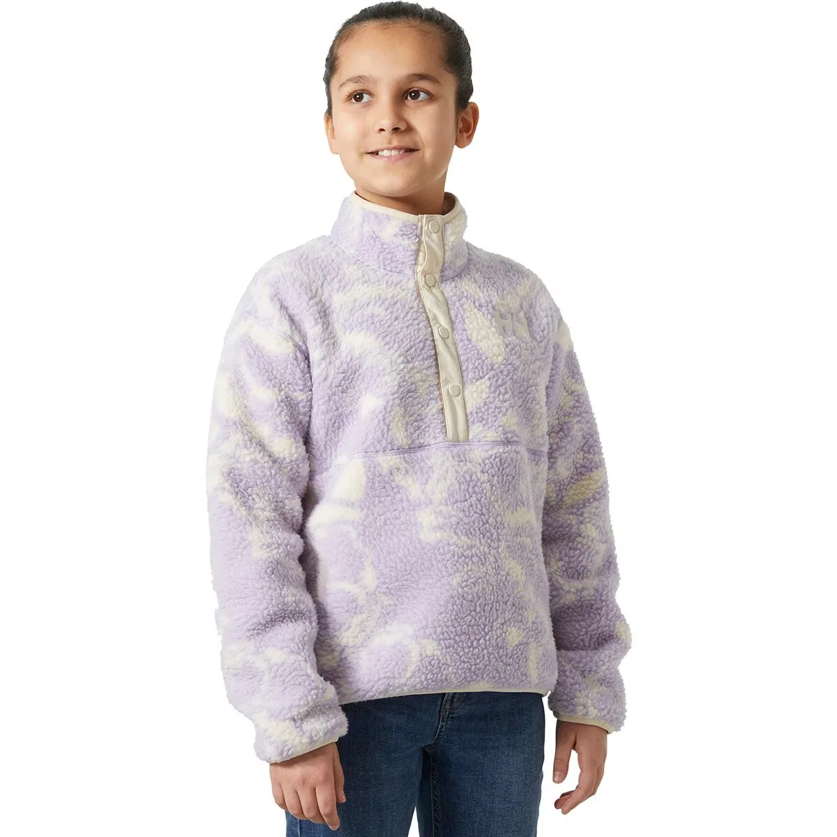 Детская флисовая кофта на пуговицах с принтом Frosty Pile Helly Hansen, Bright Lavender Peony Aop — фото 3