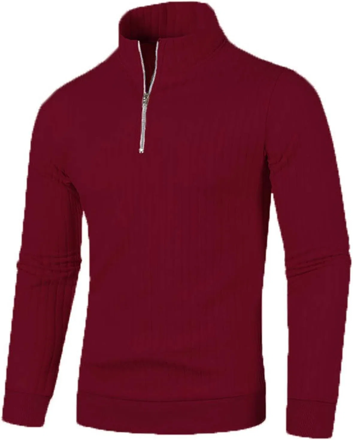 Мужская трикотажная рубашка slim fit с длинным рукавом и молнией, Wine — фото 2