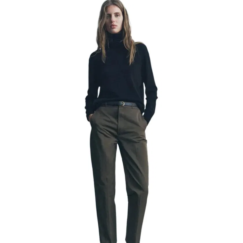 Женские брюки повседневные ZW Series ZARA, Khaki — фото 4