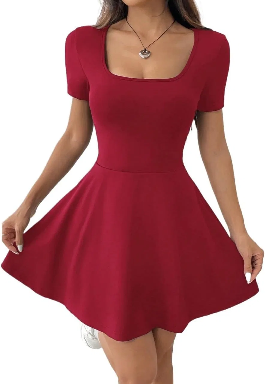 Женское мини-платье А-силуэта с длинным рукавом, Rose Red