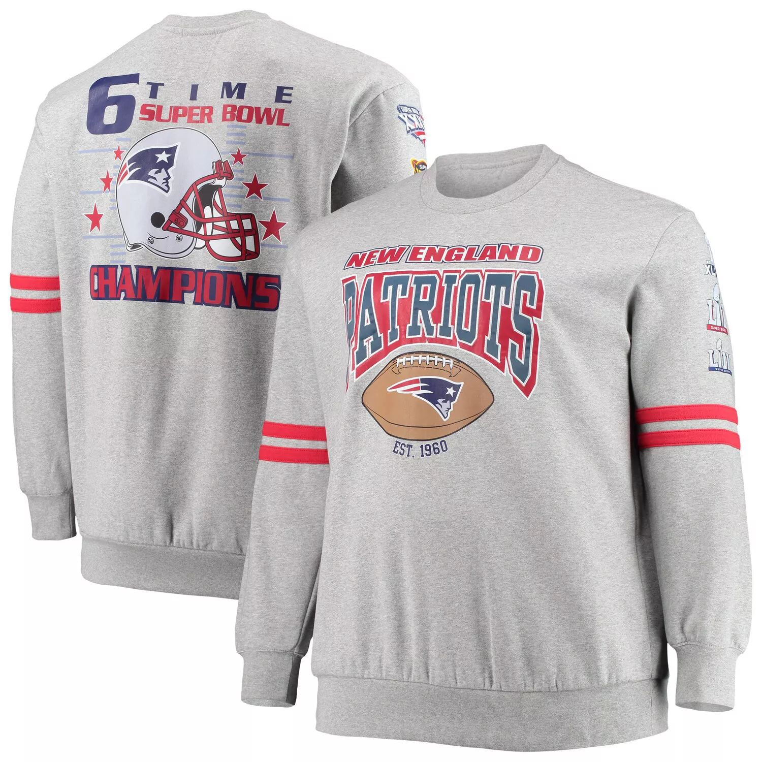 

Мужской пуловер с принтом Mitchell & Ness Heathered Grey New England Patriots Big & Tall