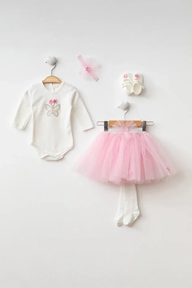 Детский комплект для девочек с принтом Stoned Butterfly Daisy Tutu Skirt Set Petite Ponpon Baby, Pink