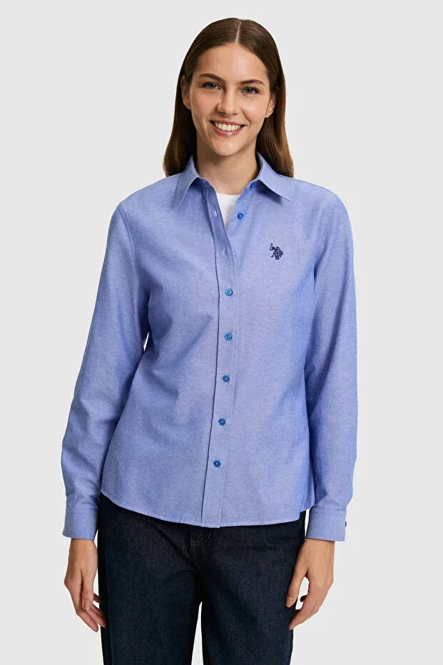 Женская рубашка с длинным рукавом Basics U.S. Polo Assn., Sax — фото 3