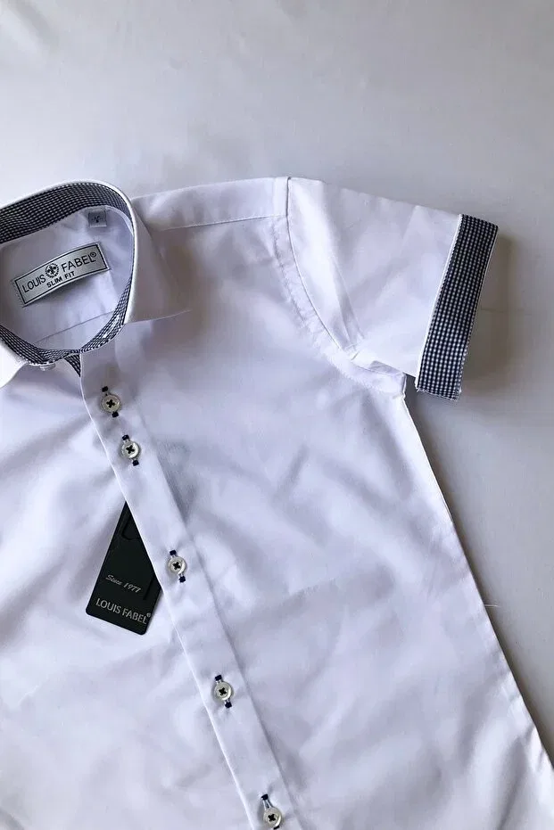 Детская рубашка для мальчиков с коротким рукавом Pöti checkered school short sleeve children's shirt Louis Kids, White-Blue