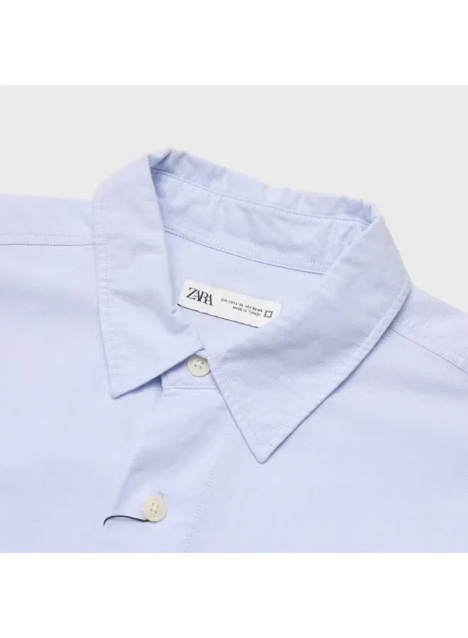 Рубашка свободного кроя с коротким рукавом Zara, голубой — фото 4