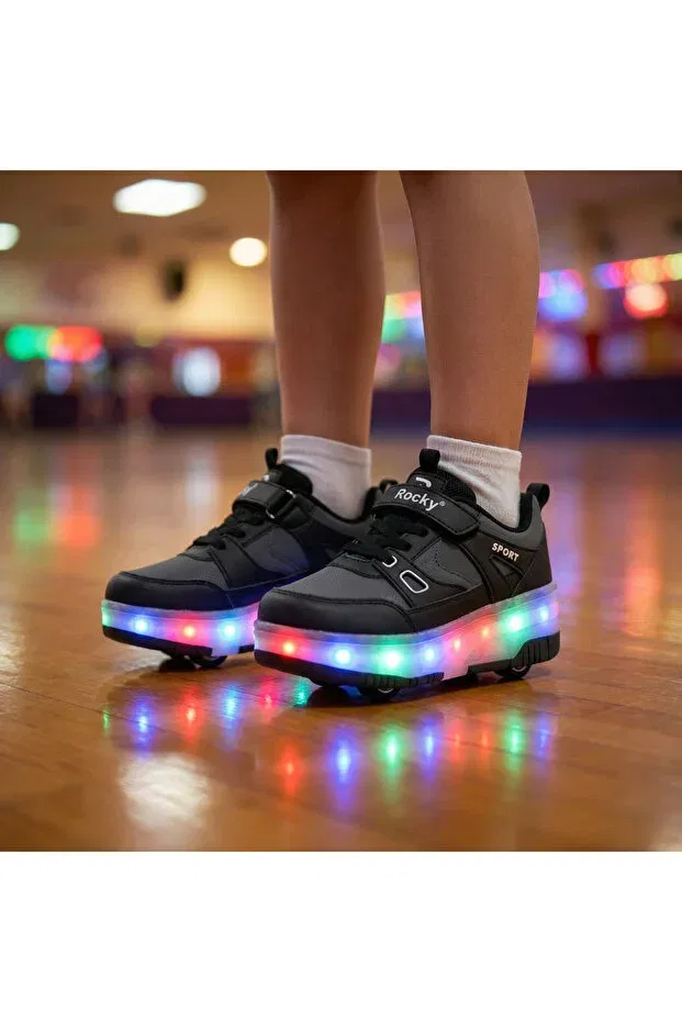 Детские кроссовки-ролики для девочек на шнуровке Rocky, Velcro Black — фото 3