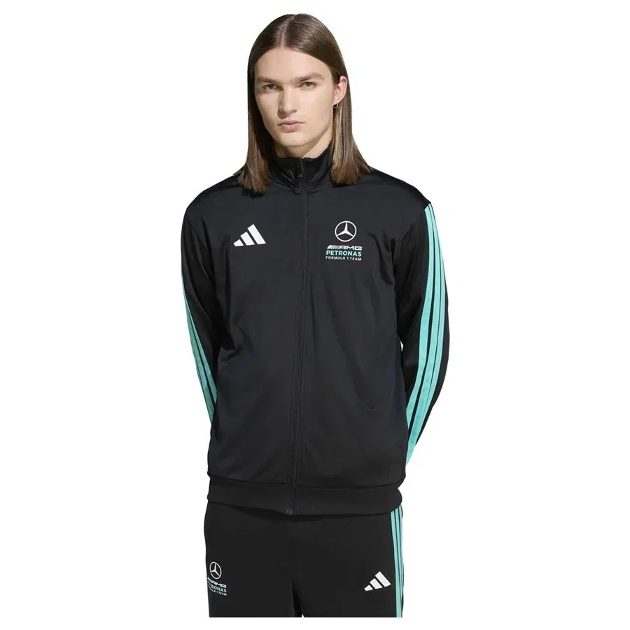 Мужской свитшот с длинным рукавом и фирменными 3 полосами adidas, Черный — фото 2