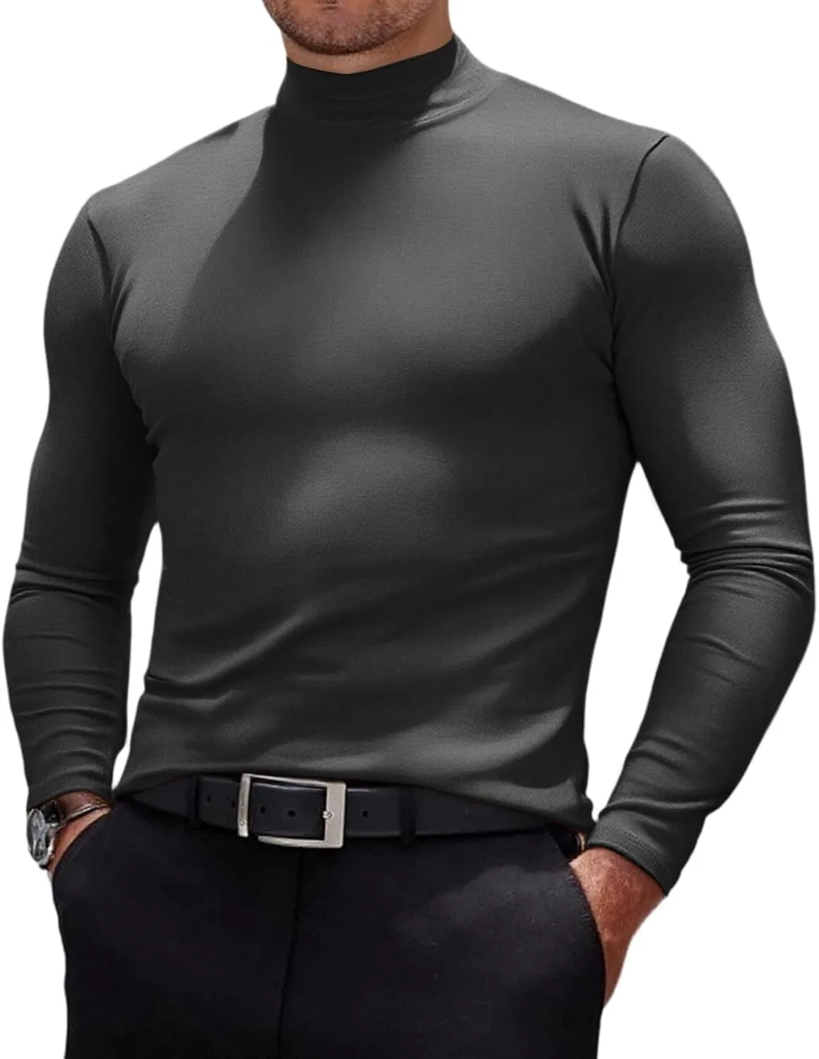 Мужская водолазка с длинным рукавом, Solid, Y276-gray