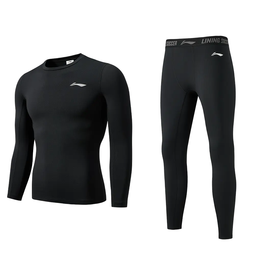 

Мужские спортивные брюки Li Ning с утеплителем и флисовой подкладкой., two-piece set (черный long-sleeved top+черный pants)