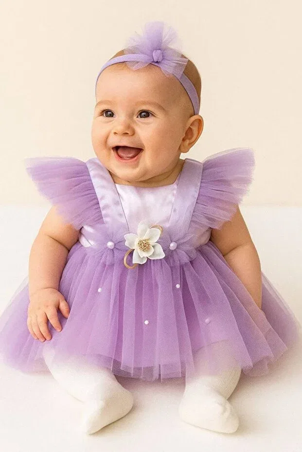Детское платье для девочек с длинным подолом Petite Ponpon Baby, Purple