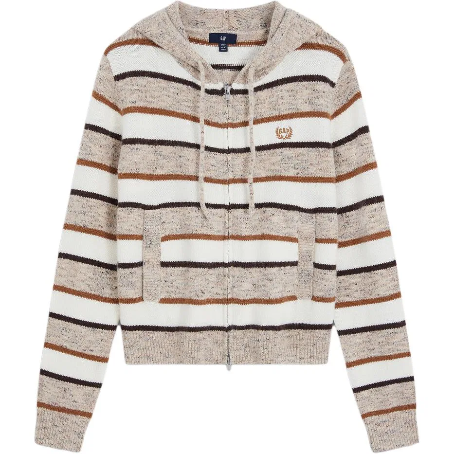 Женский кардиган с капюшоном из трикотажа с полосатым принтом GAP, Khaki Stripes