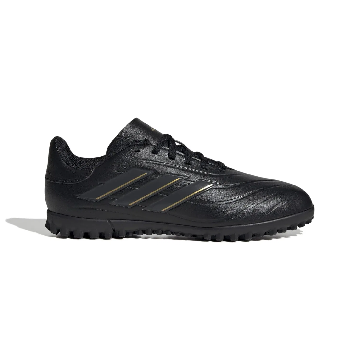 Детские бутсы для мальчиков с синтетическим верхом Copa Pure 2 Club Turf Adidas, Black Carbon Gold Metallic — фото 4