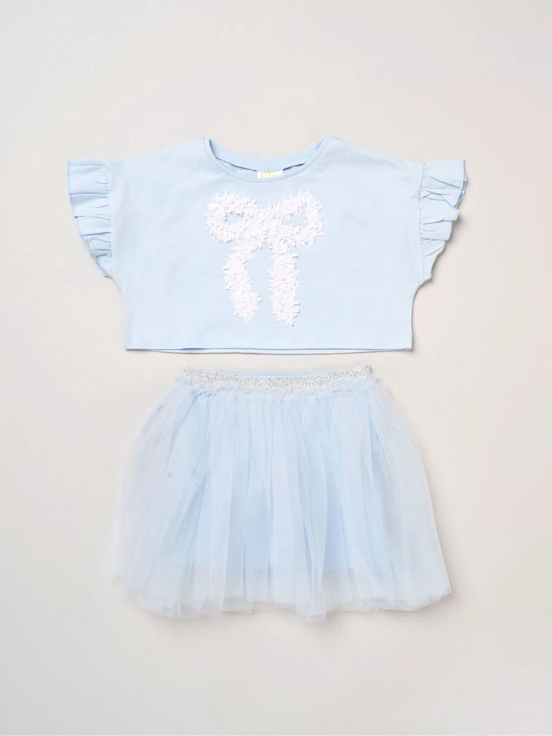 Комплект из футболки и юбки-пачки с бантом, модель Light Blue Bow Miss, светло-голубой