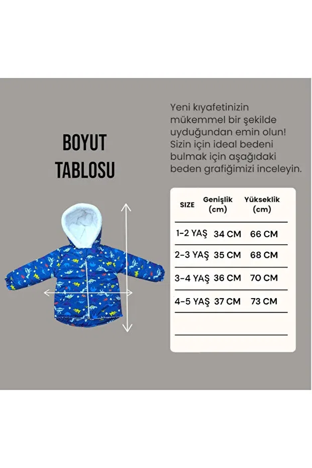 Детское зимнее пальто для девочек с принтом Tosyalı Burak Bebe, Indigo Dinosaur — фото 4