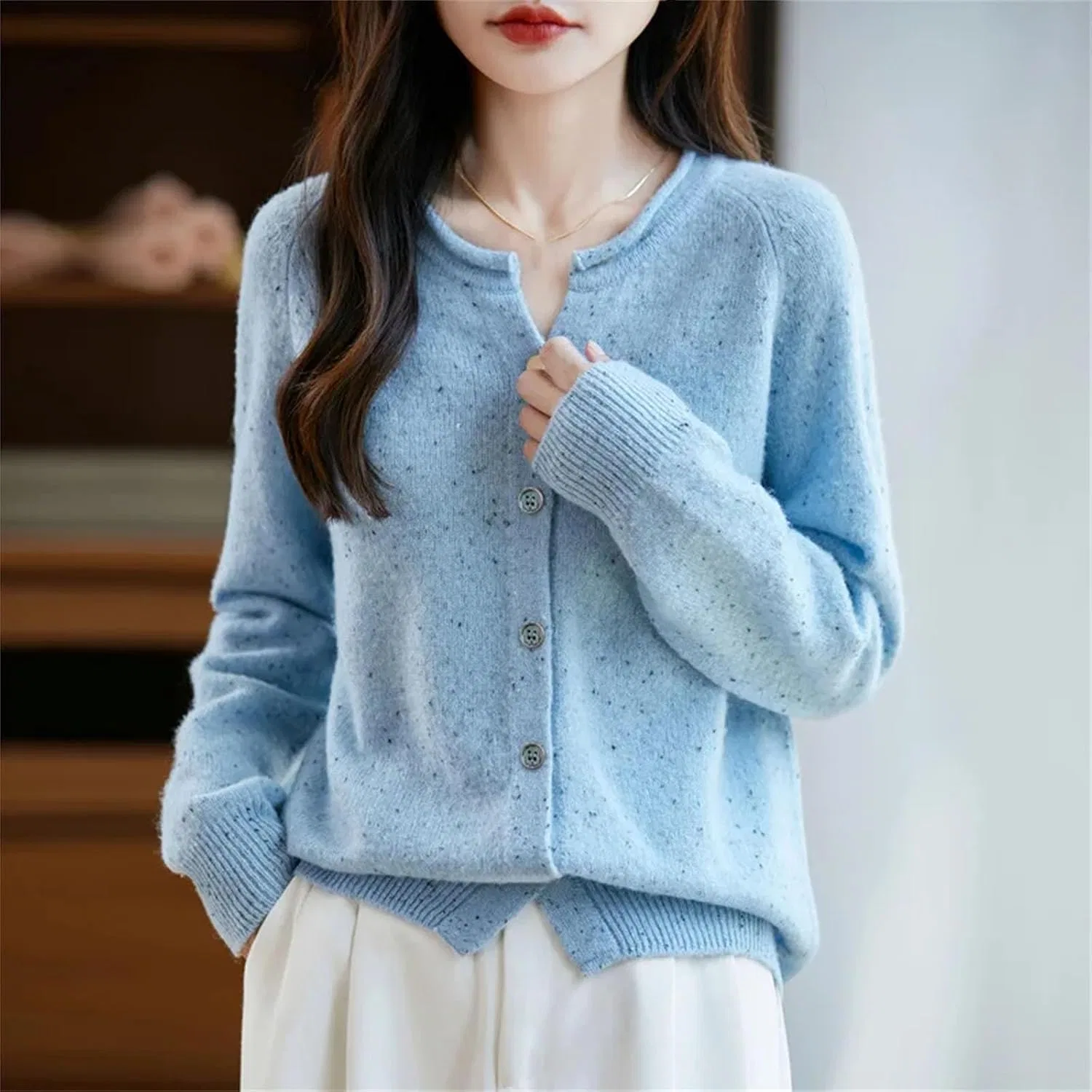Женский кардиган из шерсти однобортный, модель Korean Coat, серый — фото 3