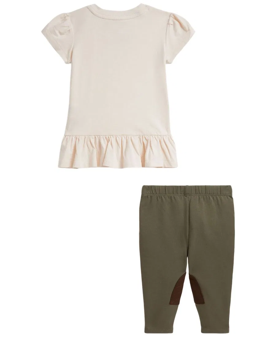 Комплект из футболки с воланами и леггинсов Polo Bear Polo Ralph Lauren, Estate Cream — фото 2