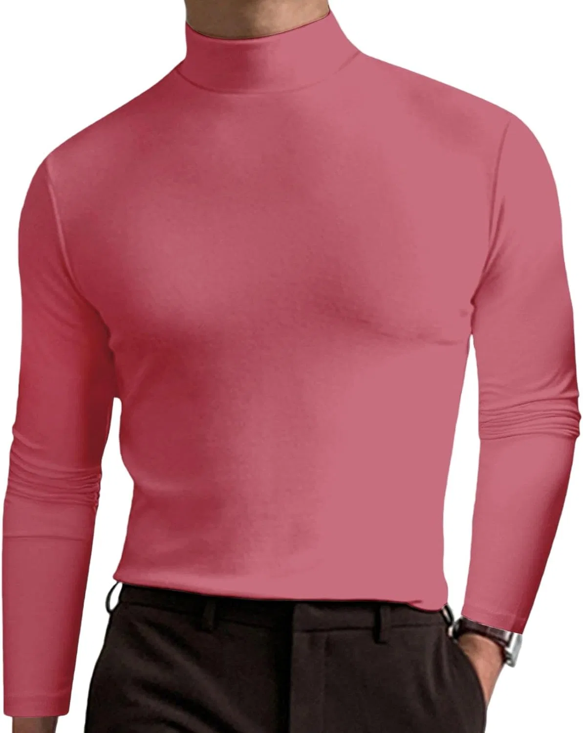 Мужская футболка с высоким воротом и slim fit, розовый
