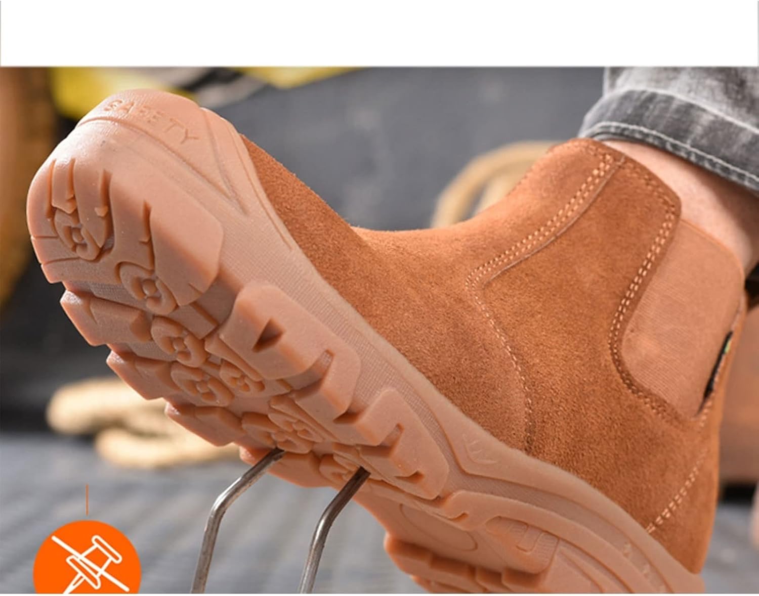 Кроссовки с стальным носком для мужчин и женщин, защитная рабочая обувь, дышащие, легкие, для промышленного строительства и активного отдыха, противоскользящие (Цвет: коричневый, Размер: 10 US) Hisxus — фото 3