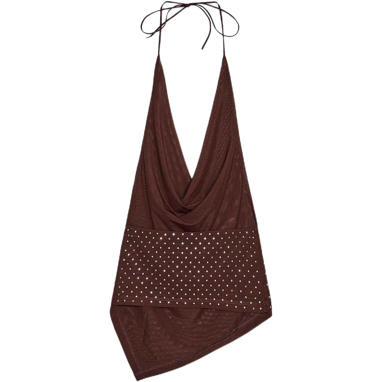 ZARA Женское полукомбинезонное платье с завязками на шее Brown — фото 3