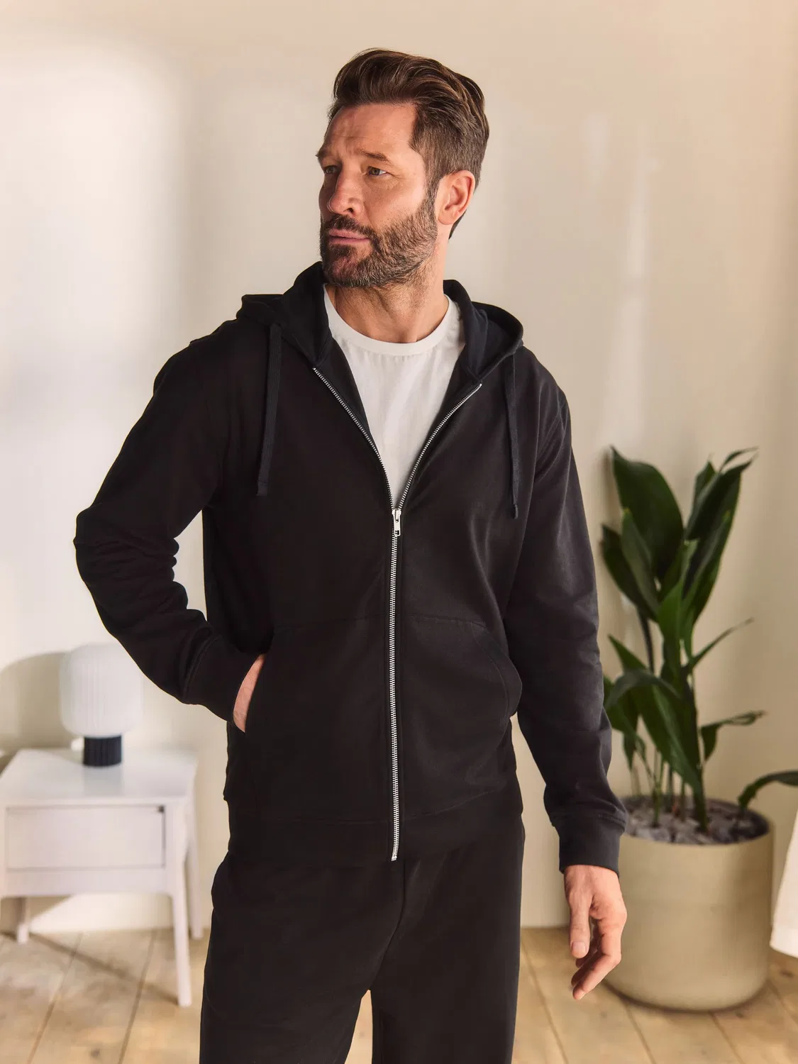 Худи на молнии, легкое, Black Loopback Zip Up Hoodie Next, черный
