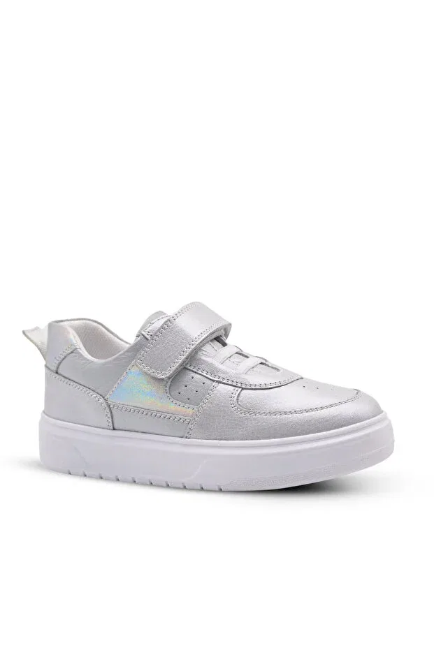 Детские туфли для девочек кожаные с ортопедической стелькой Rolly single velcro leather Kids A More, Silver