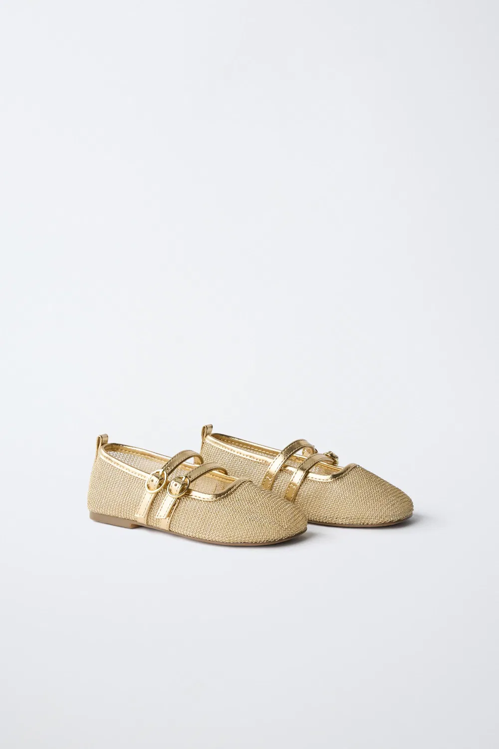 Металлические балетки с двойными ремешками ZARA, Gold — фото 2