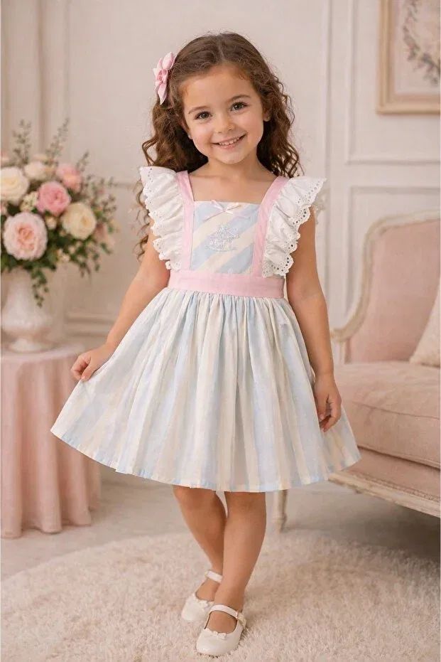 Детское платье для девочек с воланами Fisto Alvadonna, White, Blue, Pink