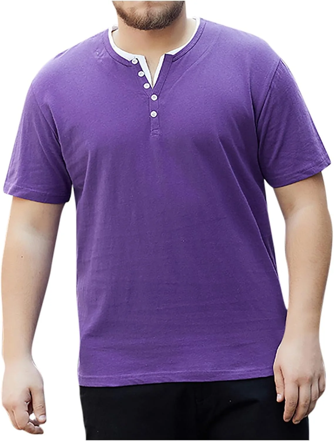 

Мужская футболка Henley с коротким рукавом, Plus Size, хлопок, V-образный вырез