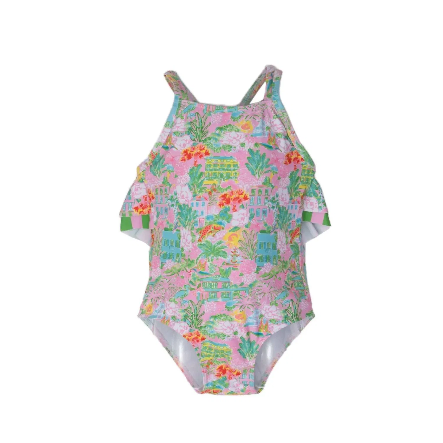 Детский слитный купальник с цветочным принтом и двойной оборкой Charleston One Piece THE OAKS APPAREL, Laguna Charming — фото 3