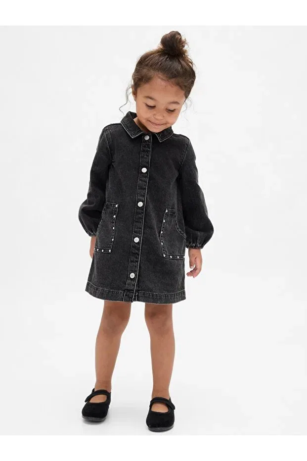 Детское платье для девочек джинсовое с карманами Gap, Black-000