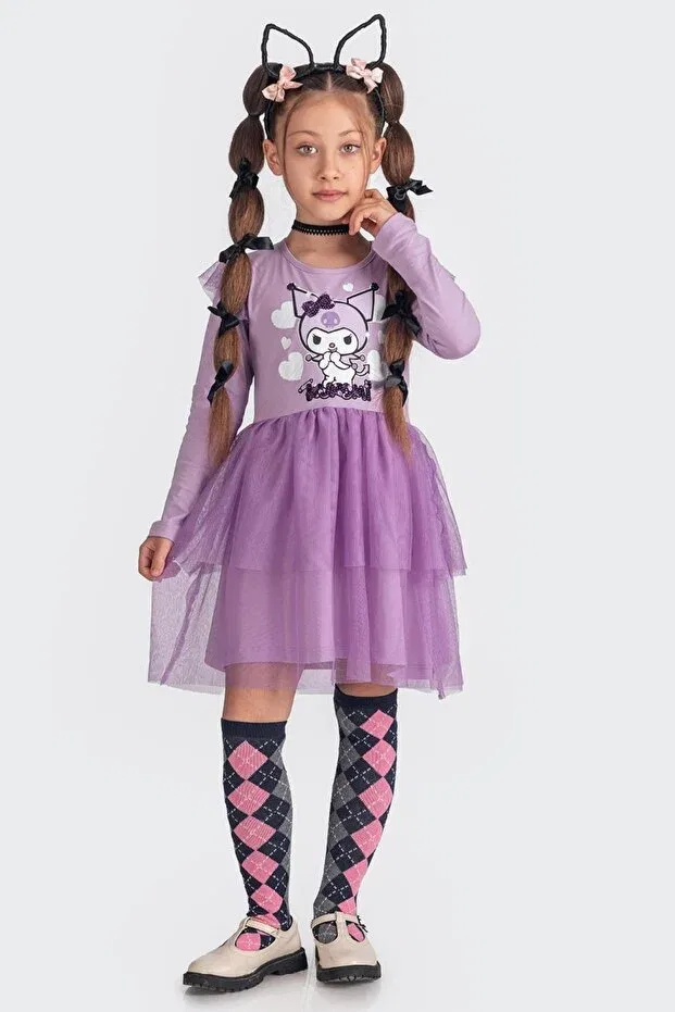 Детское платье для девочек с длинным рукавом Kuromi Minik Dolap, Lilac