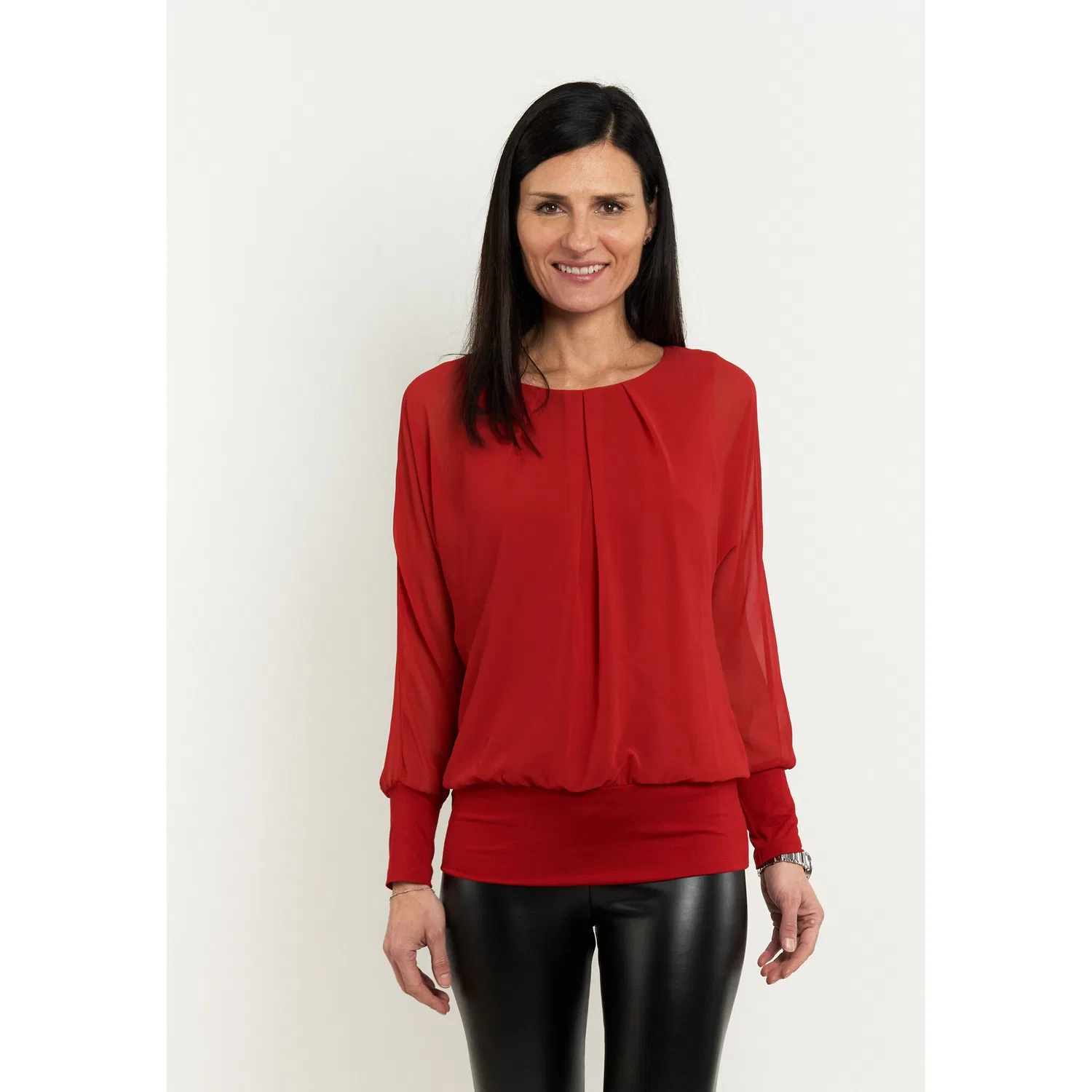Женская блузка с длинным рукавом с оборками Seidel Moden, Ruby Red