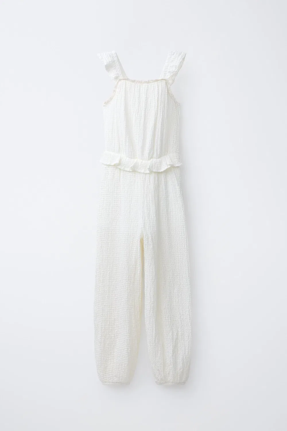 Длинный комбинезон с оборками ZARA, Ecru
