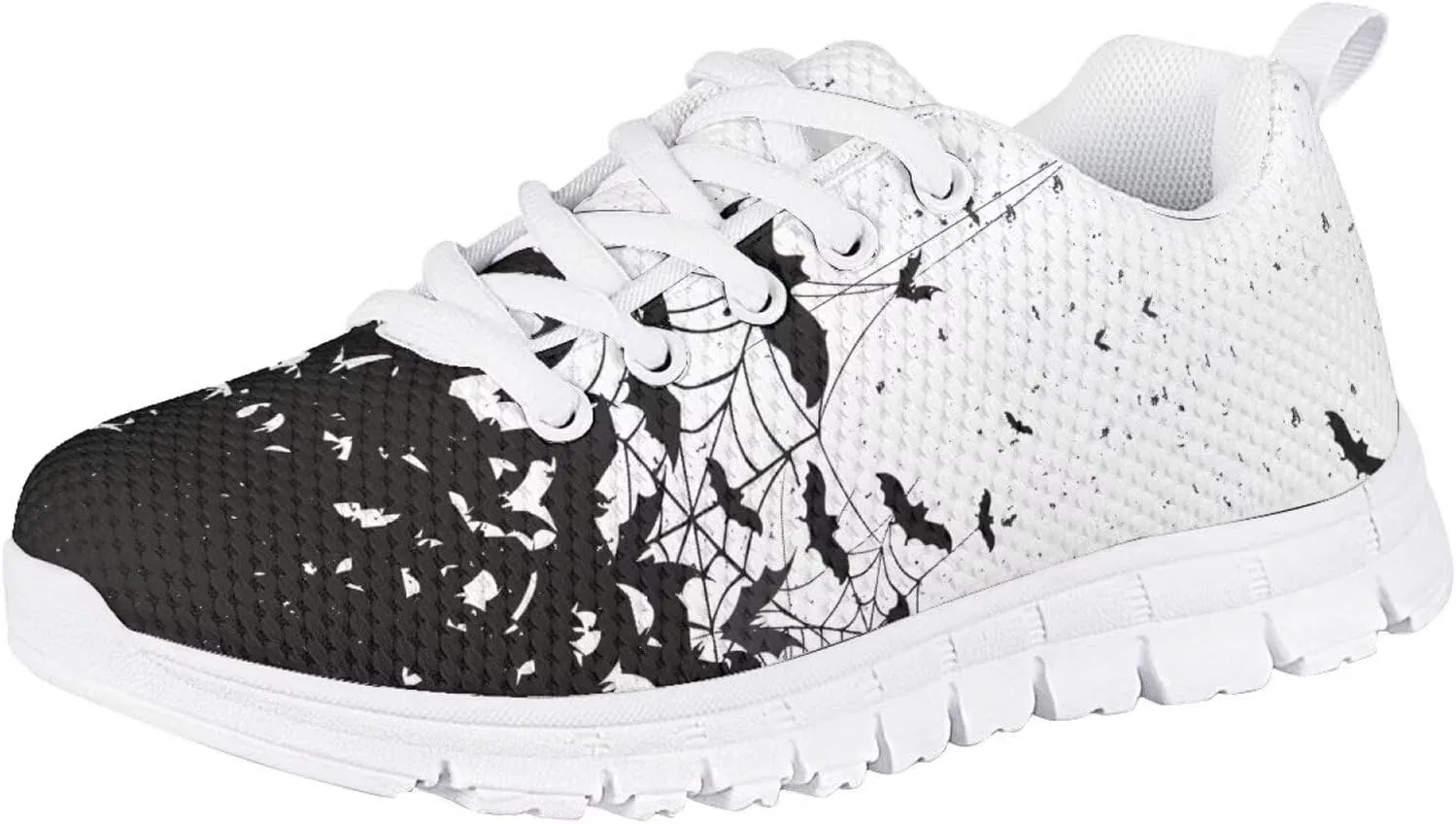 Детские кроссовки для девочек с принтом Ystardream, Halloween Black And White Bat