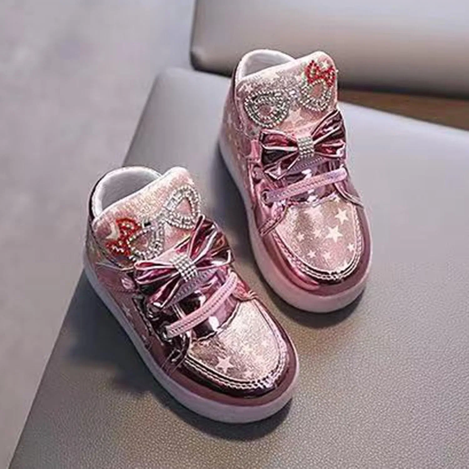 Детские кроссовки для девочек с принтом блесток, Pink — фото 3