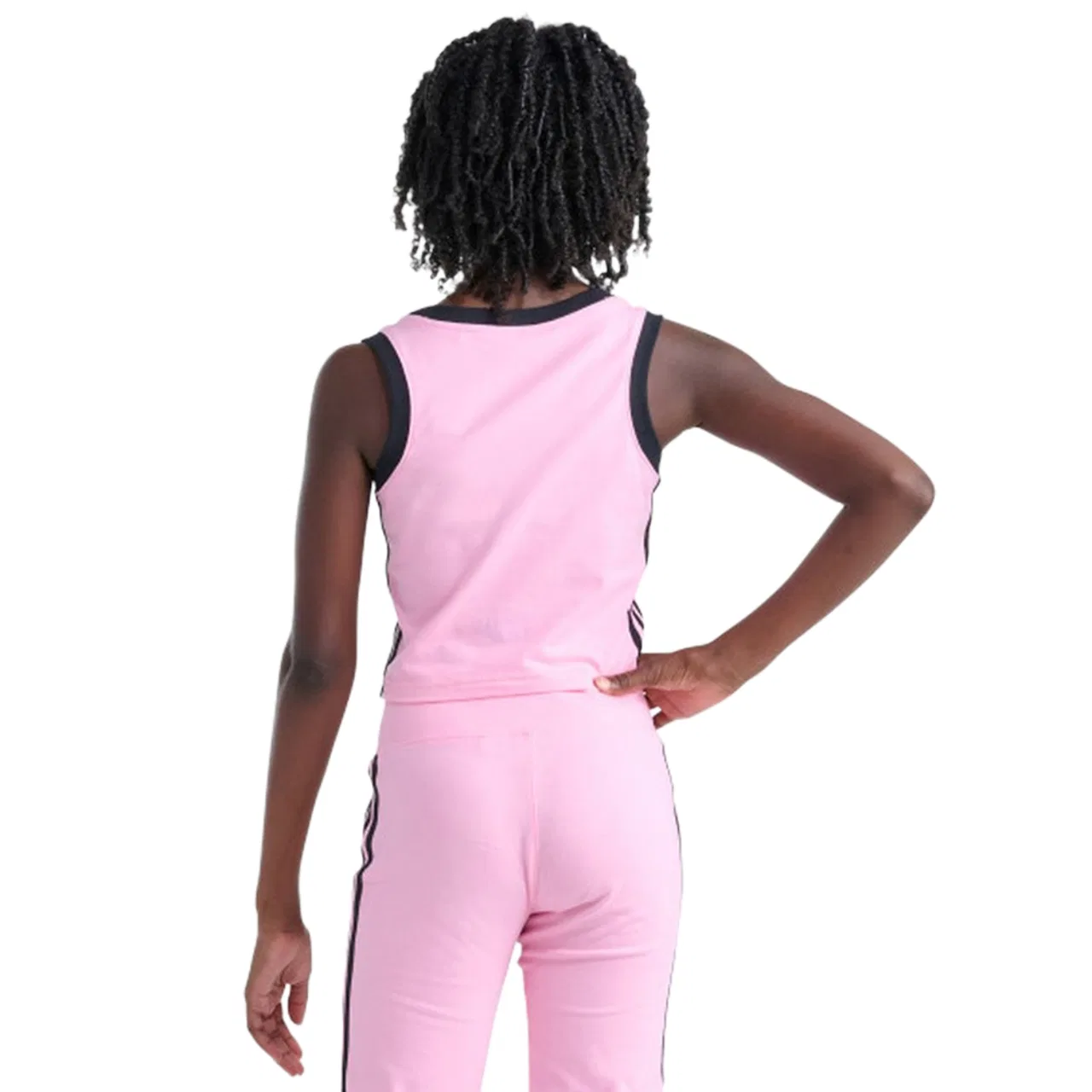 Детская майка для девочек с принтом 3 Stripe Tank adidas, Light Pink Black — фото 2