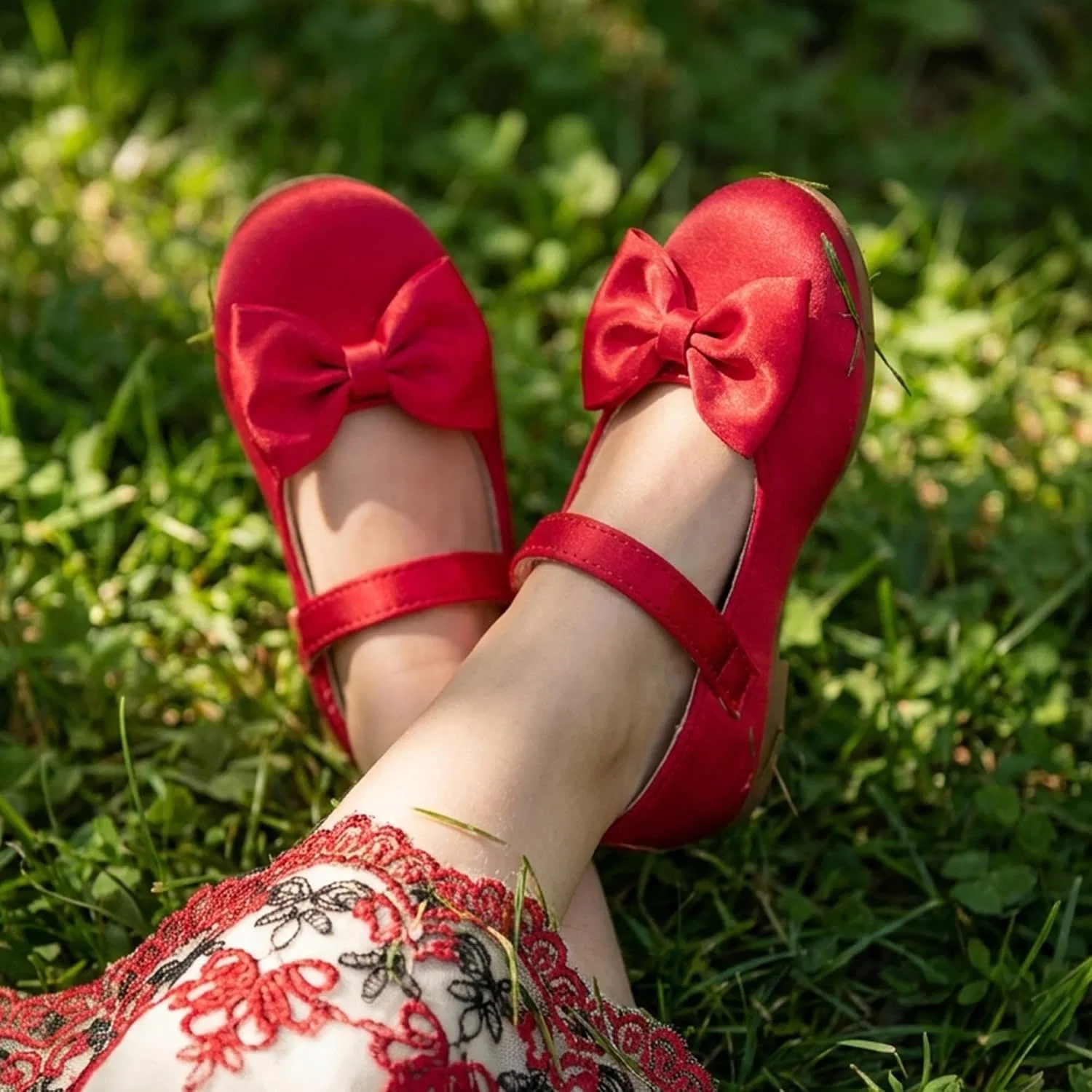 Детские туфли Мэри Джейн для девочек с бантом THEE BRON, Poppy Red — фото 2