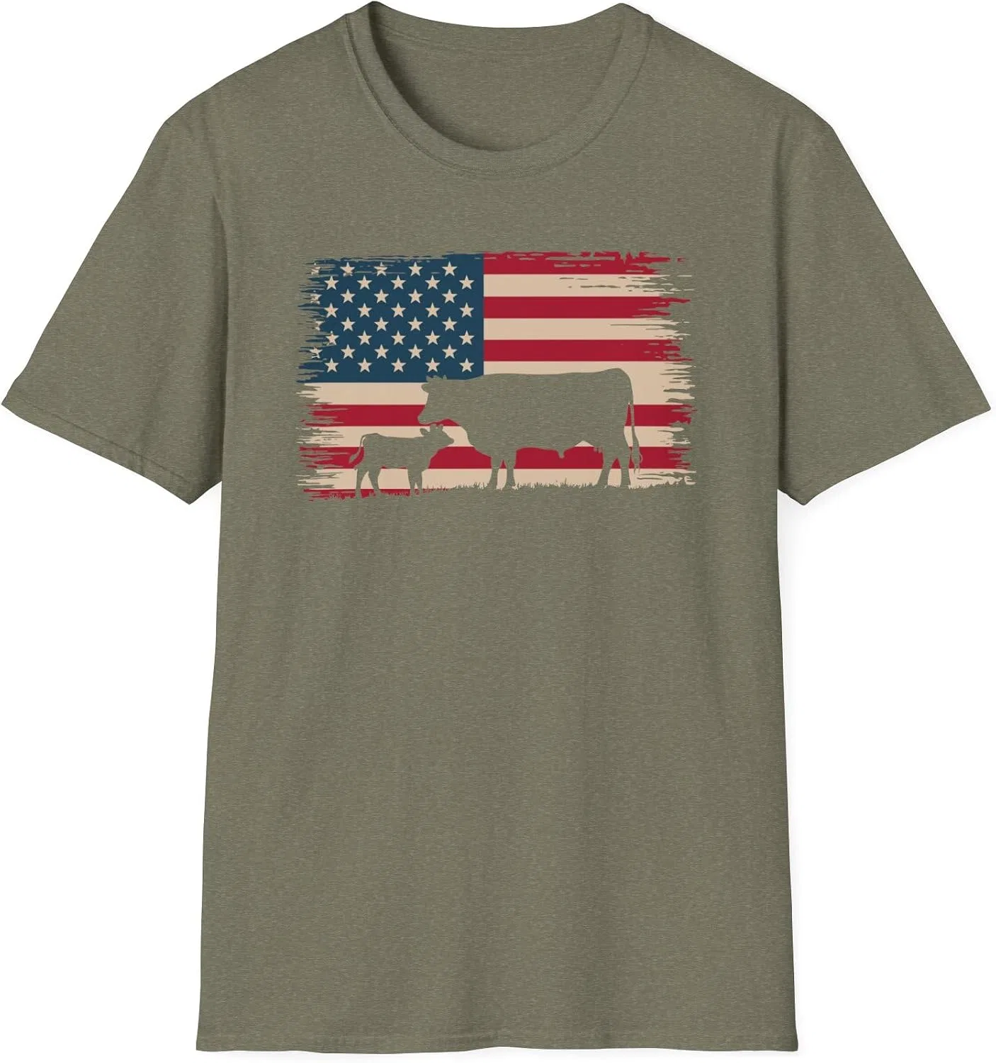 Футболка с патриотическим принтом Gildan 64000, Heather Military Green