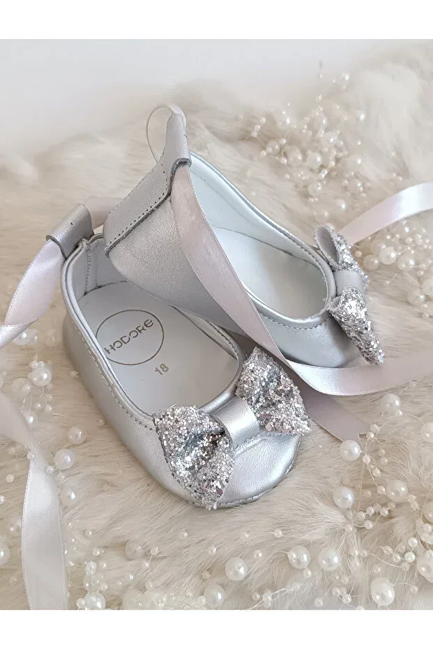 Детские туфельки-лодочки из натуральной кожи с моделью Perla, Hodore, Silver — фото 2