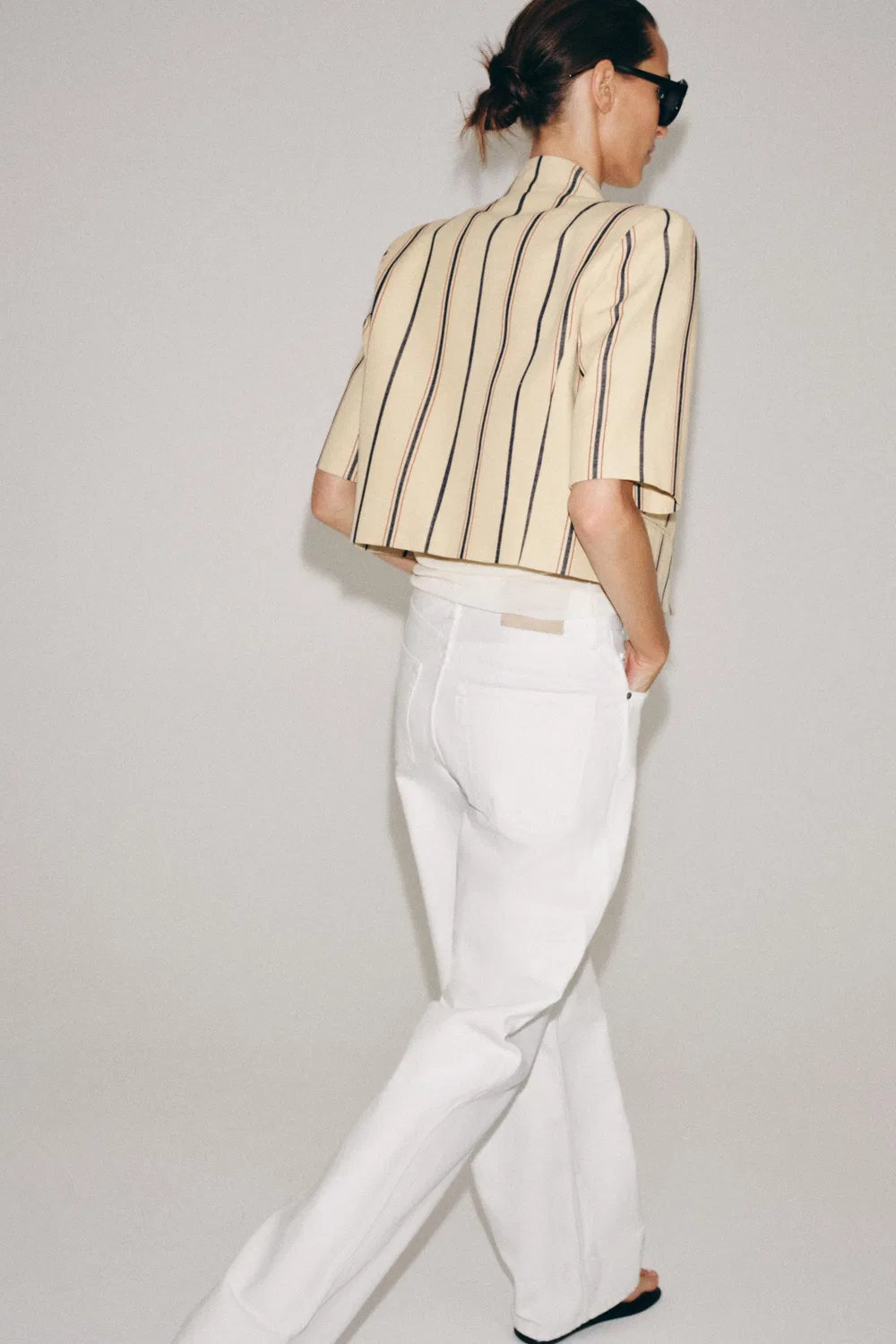 Укороченный полосатый блейзер из коллекции ZW ZARA, Beige — фото 3