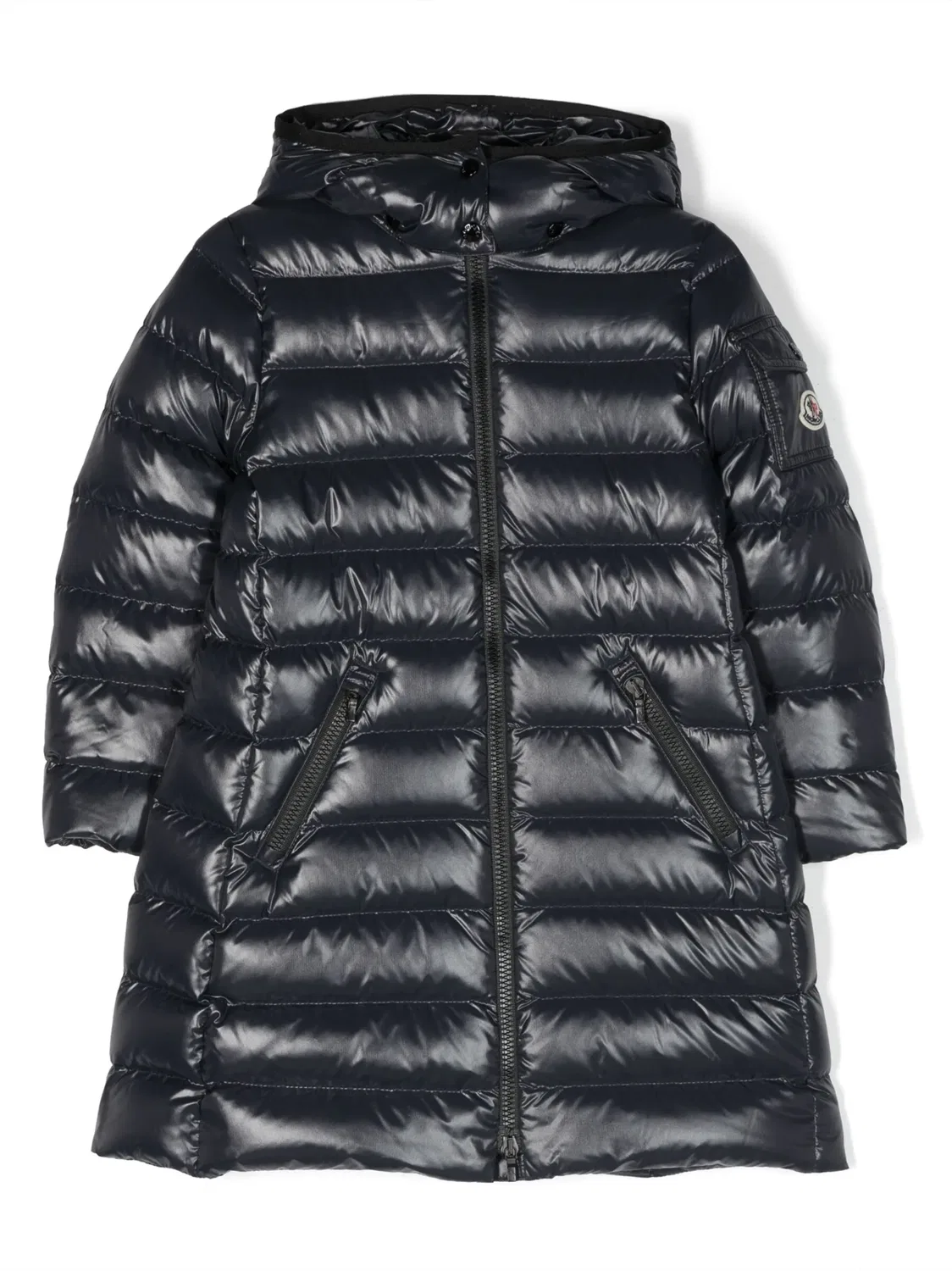 Удлиненное пуховое пальто Moncler, темно-синий