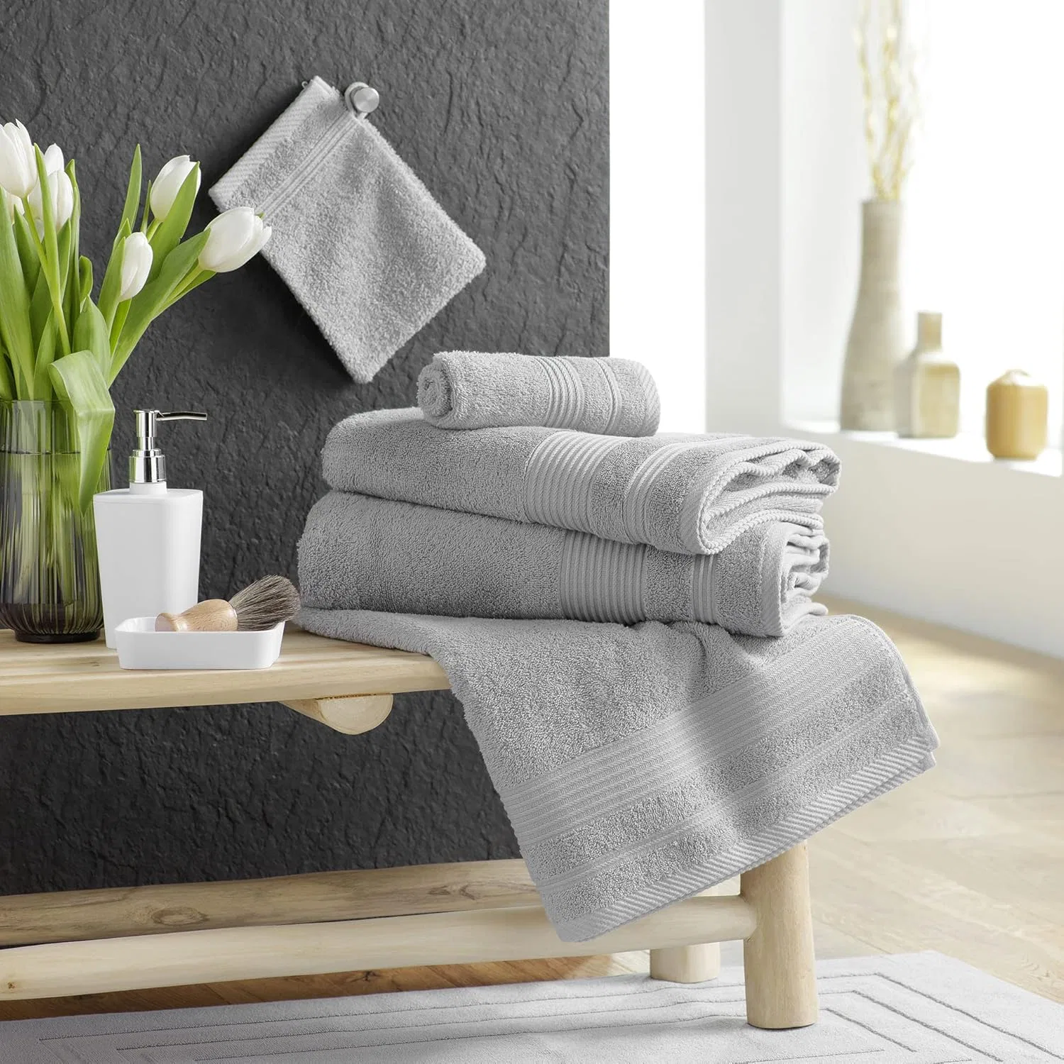 Махровые салфетки для лица, 2 шт, 15x21 см, Pearl Grey Douceur D'Intérieur — фото 3