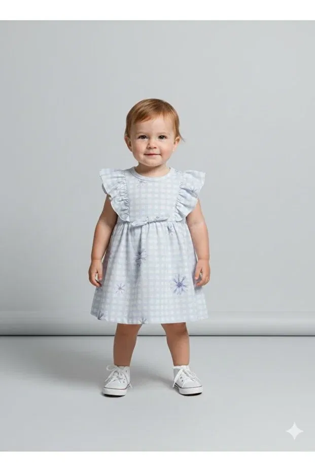 Детское платье для девочек с принтом Floral Patterned Ruffle Bip Baby, Blue — фото 2