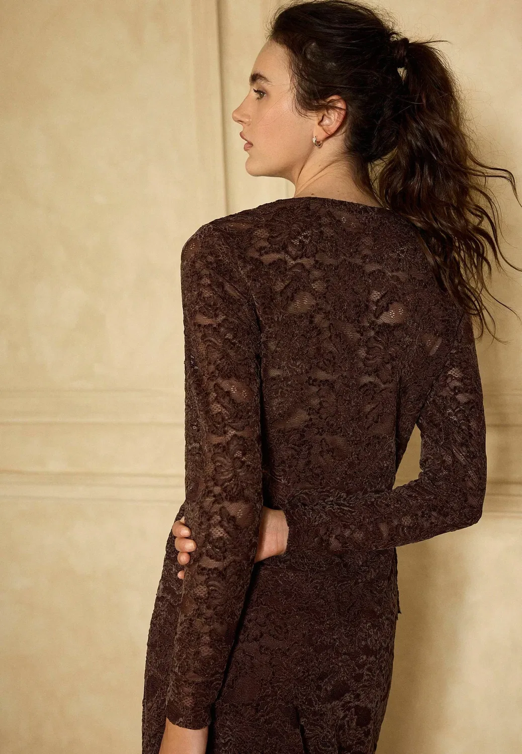 Кардиган с длинными рукавами и кружевом - кардиган Next, Chocolate Brown — фото 2