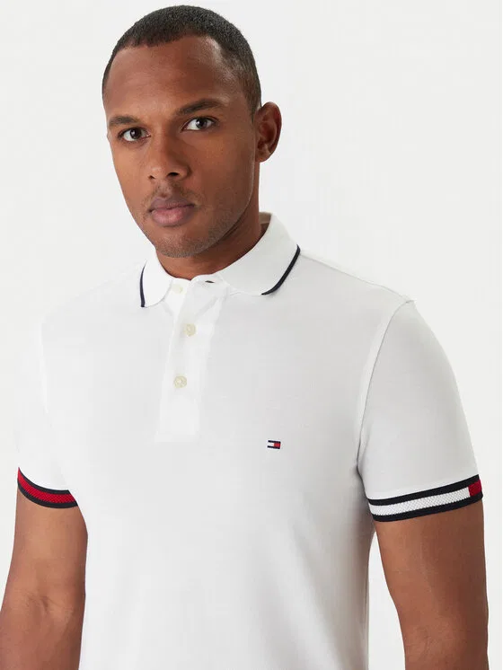 Поло slim fit Flag Cuff Tommy Hilfiger, белый — фото 4